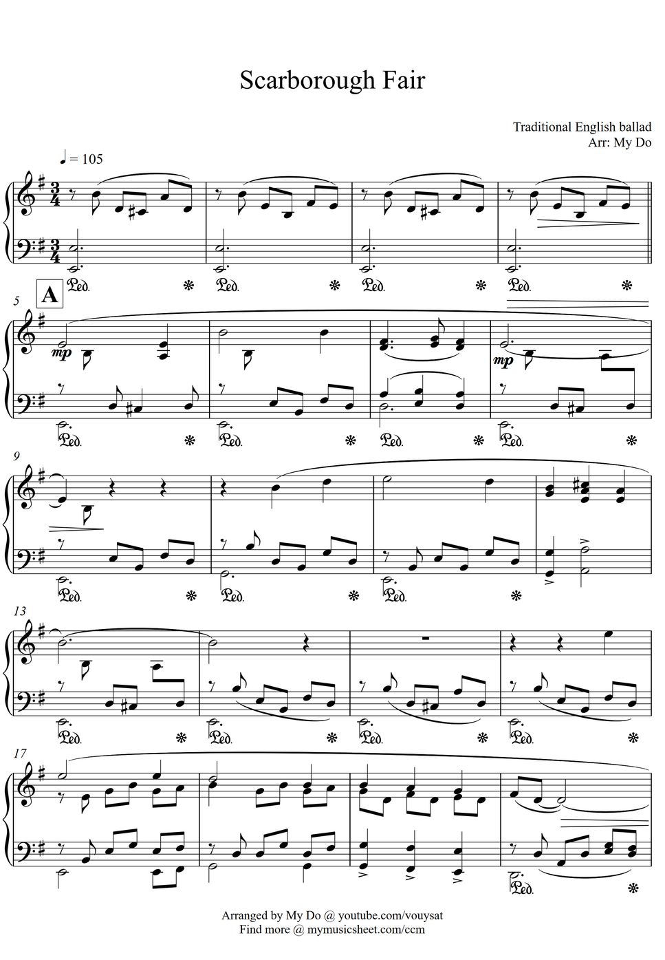 Scarborough Fair for Piano with sheet by My Do