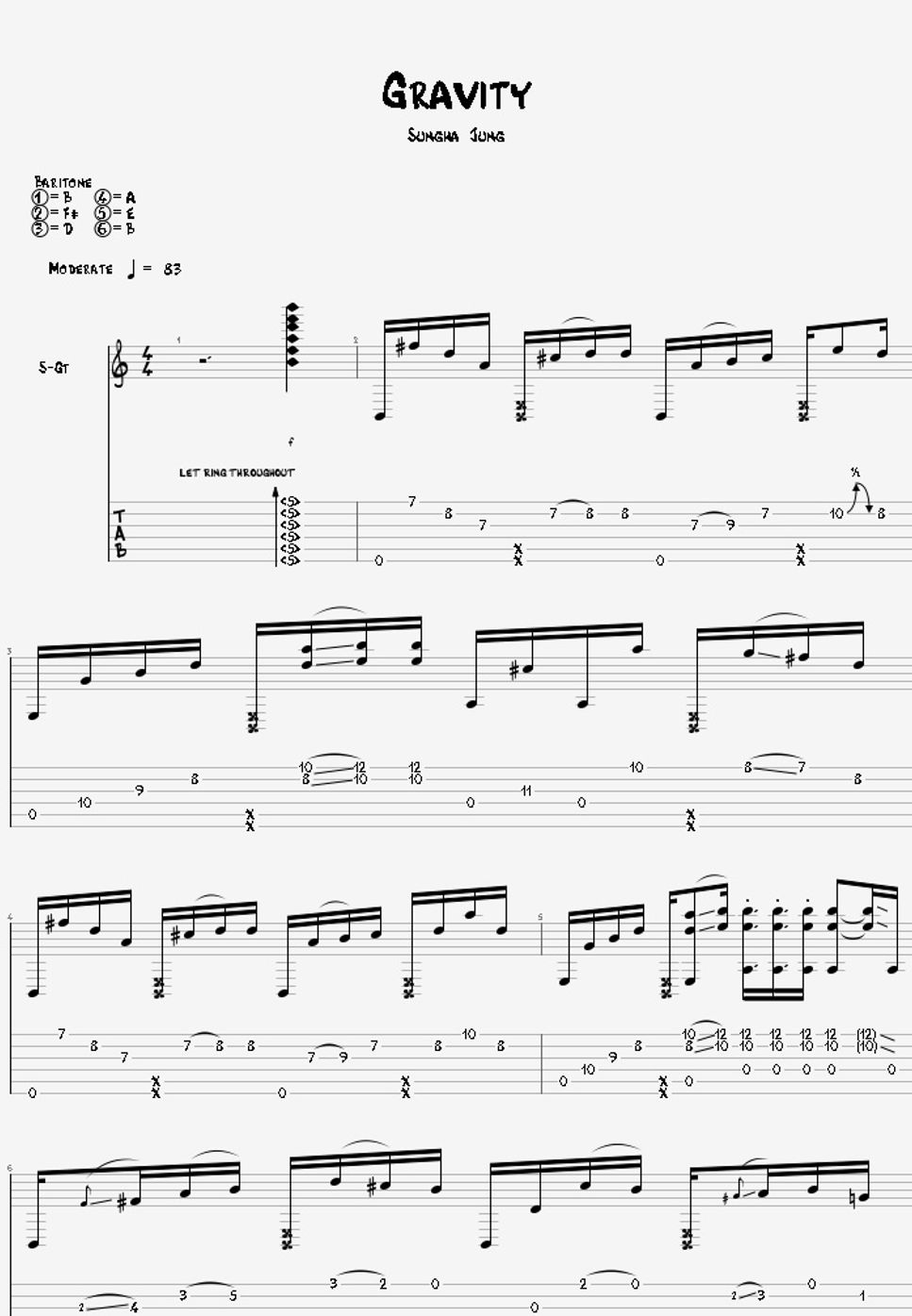 Sungha Jung - Gravity Acoustic Guitar TAB+1 Staff PDF | Agape Guitar |  mymusic5, image size:967x1395