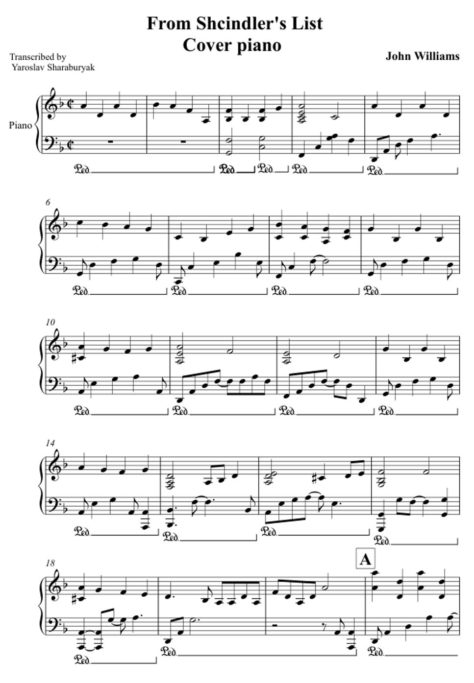 John Williams - From Shcindler's List Cover piano Lembar Musik by ...