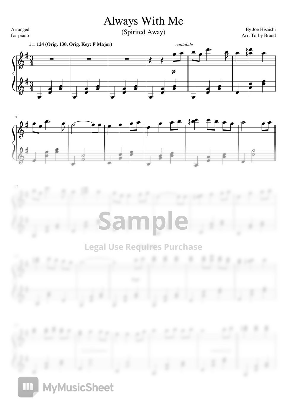 Spirited Away Always With Me (Itsumo Nando Demo) Spartito by Torby Brand