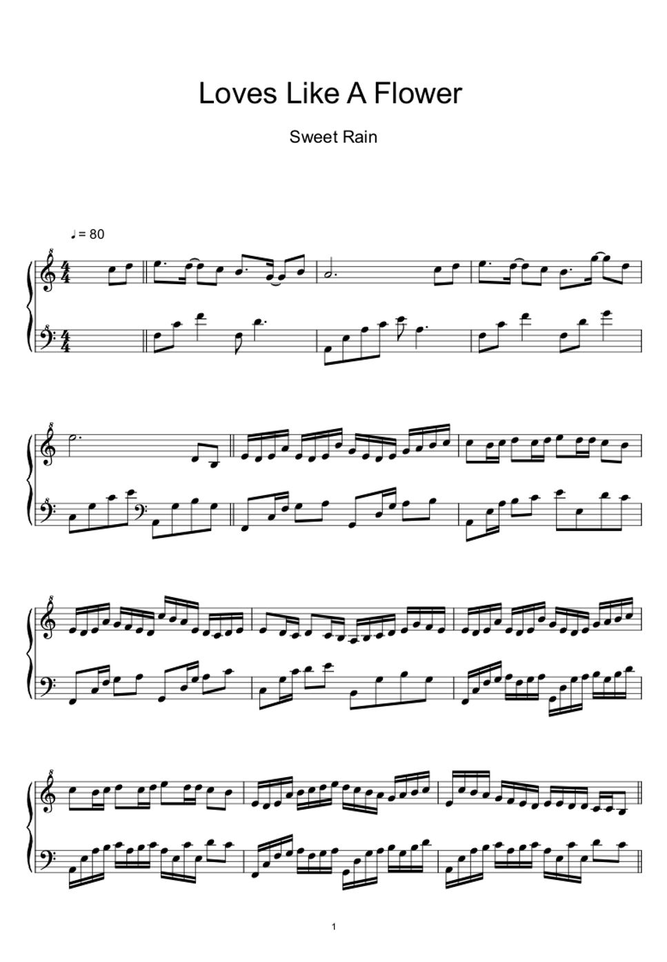 Sweet Rain Loves Like A Flower (사랑이 꽃을 닮아) (Sheet Music, MIDI,) Sheets by sayu
