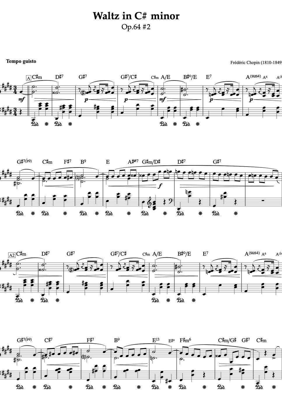 ショパン - 【ジャズコード付き】Waltz in C# minor Op.64 No.2 - Frederic Chopin  (ショパン作曲『ワルツ7番』コード付きピアノ譜) (ピアノ・ソロ/クラシック/コード付き) by ebony-ivory