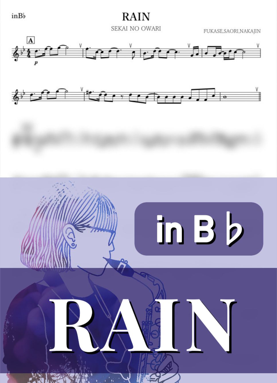 SEKAI NO OWARI - RAIN (B♭) 楽譜 by kanamusic