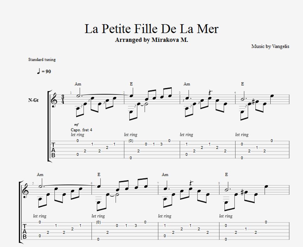 Vangelis La Petite Fille De La Mer TAB by Marina Mirakova