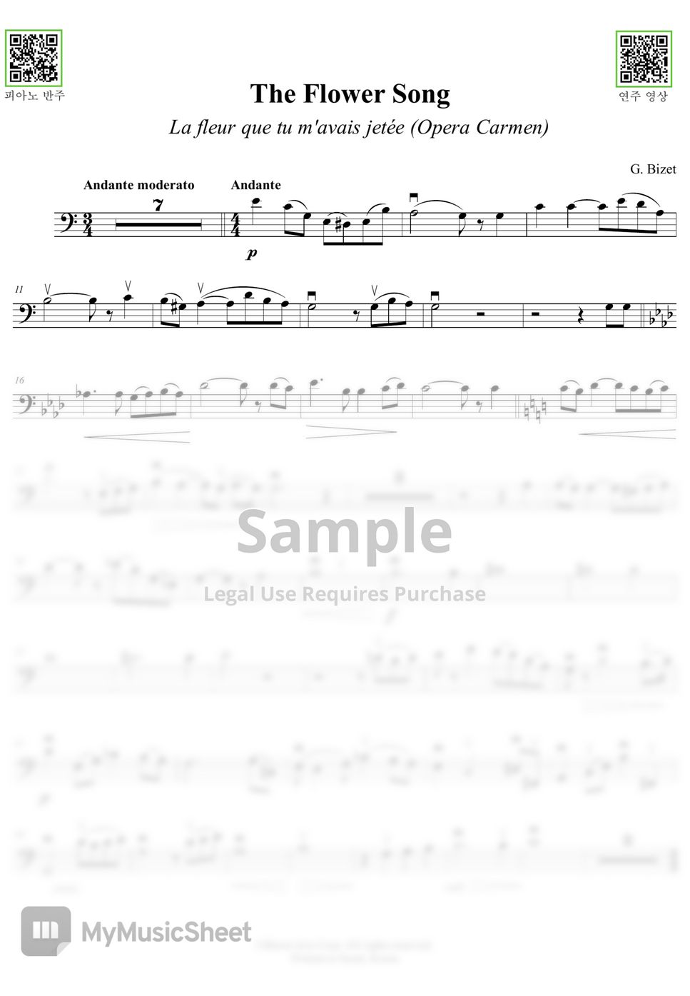 Bizet 비제 The Flower Song (Cello 편곡) Hoja by Hyo Youn