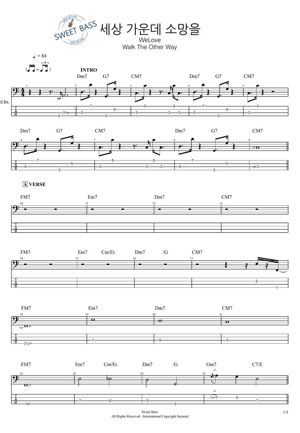 WeLove 위러브 세상 가운데 소망을[Original ver. CLEF+TAB] (Bass) TAB by Sweet Bass