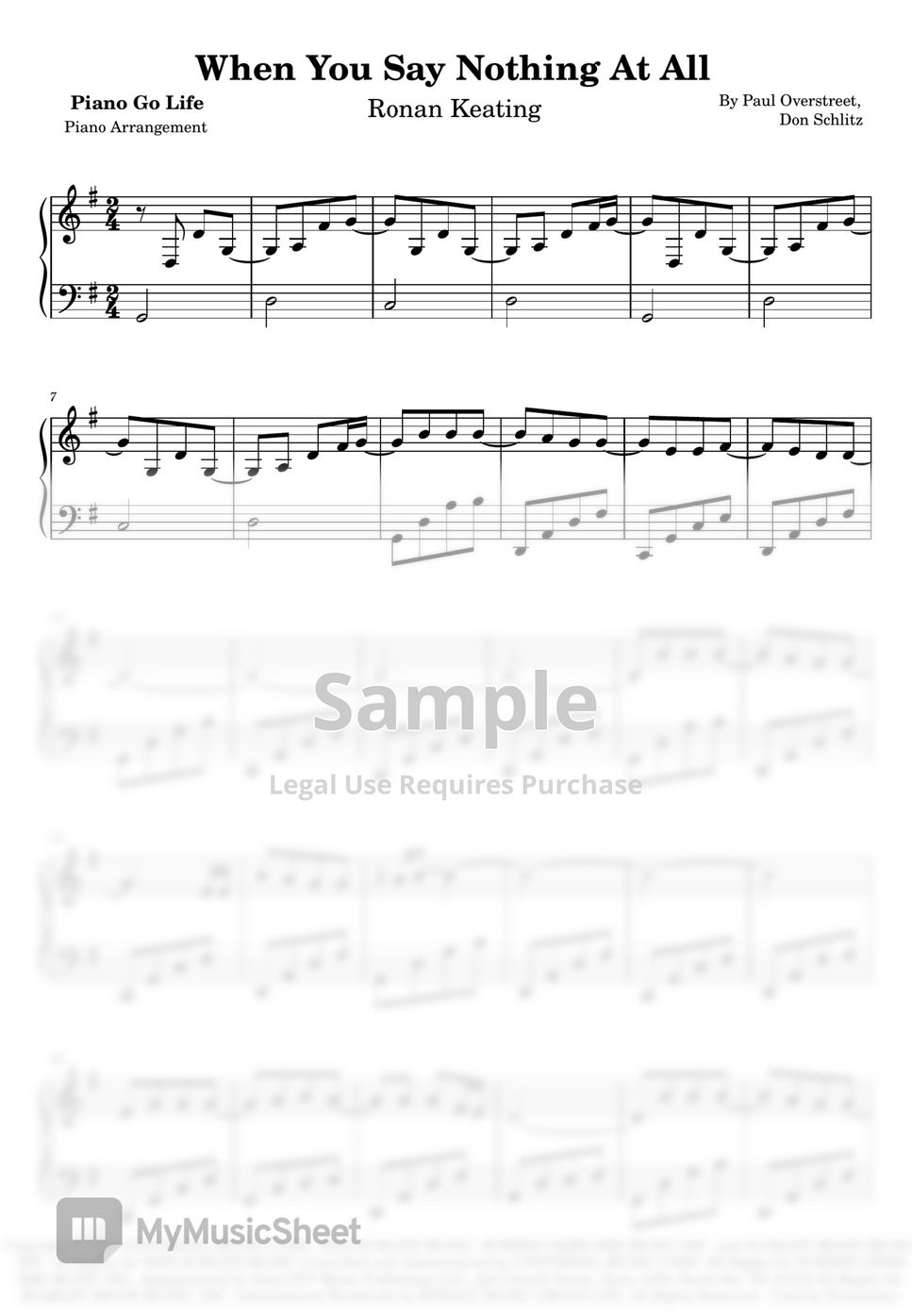 Ronan Keating - When You Say Nothing At All 악보 by Piano Go Life