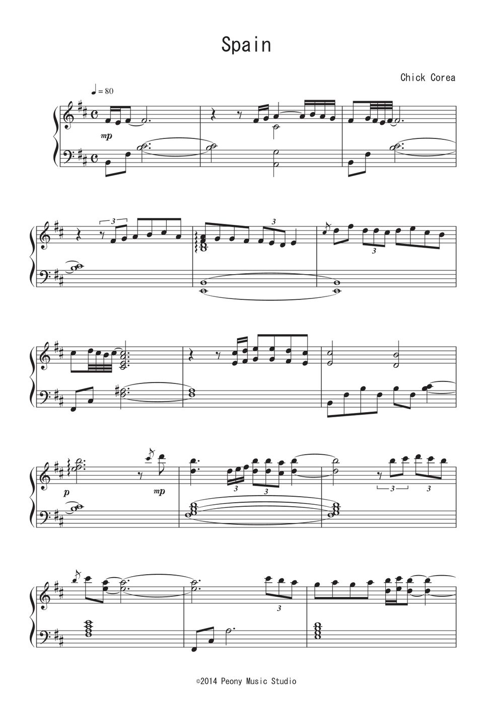 チック・コリア - Spain ピアノ楽譜PDF | Peony | Kokomu