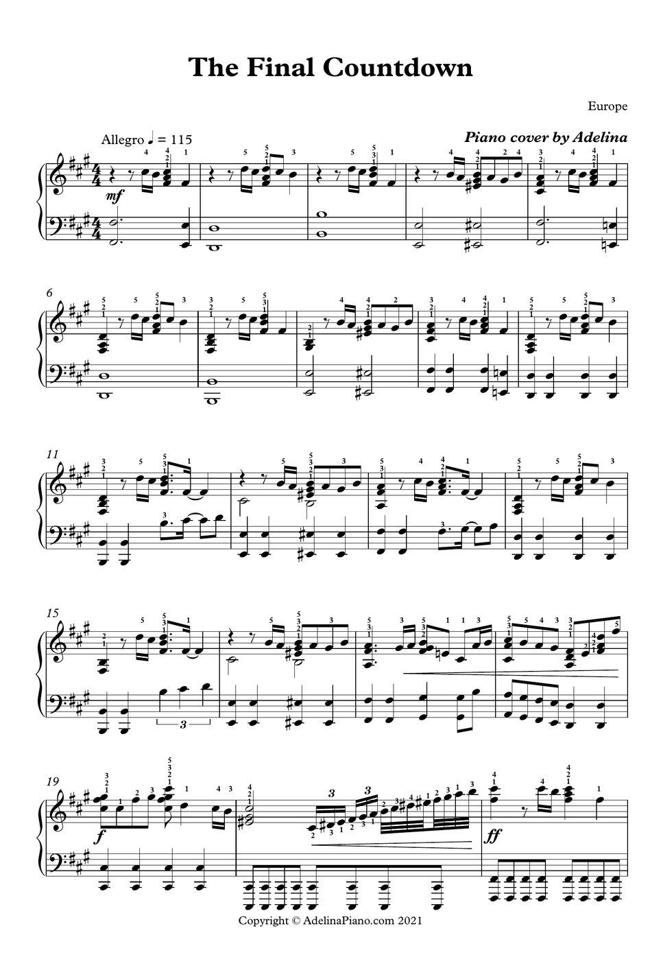 Europe The Final Countdown Partition musicale by Adelina Piano