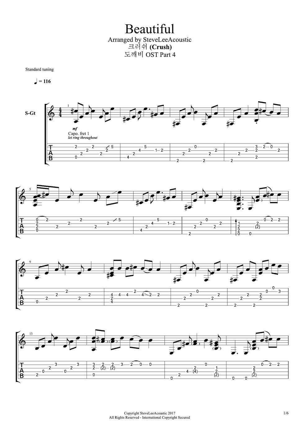 Crush (크러쉬) Beautiful (Goblin OST) TAB by SteveLeeAcoustic