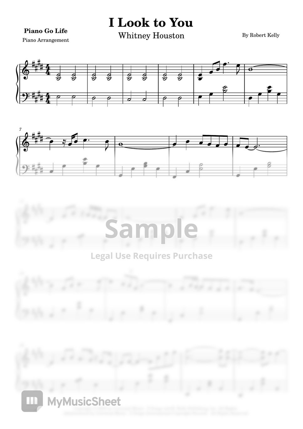 Whitney houston i look to you hoja by piano go life