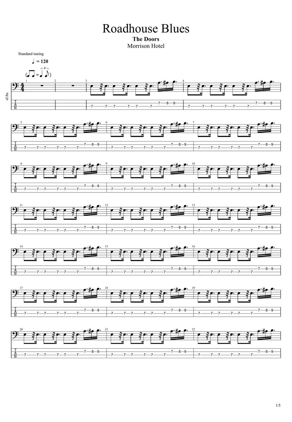 The Doors Roadhouse Blues TAB by Paul Del Bello