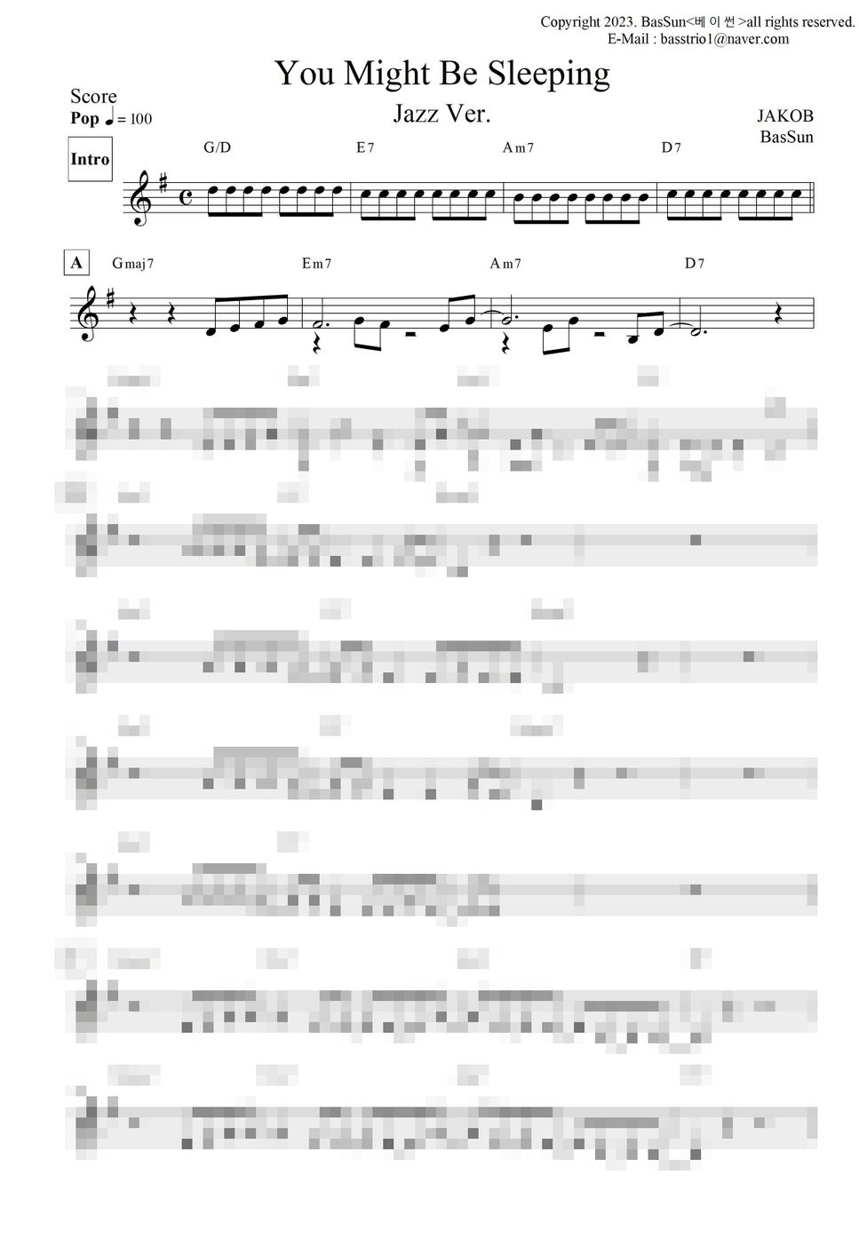 Jakob Ogawa - You Might Be Sleeping (Melody Score / Chord / Jazz / Wedding) by BasSun