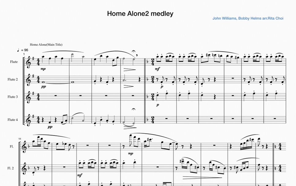 John Williams, Bobby Helms - 나홀로집에2 플룻 4중주 Home Alone2 Medley Flute Quartet (플룻 4중주) by Rita Choi