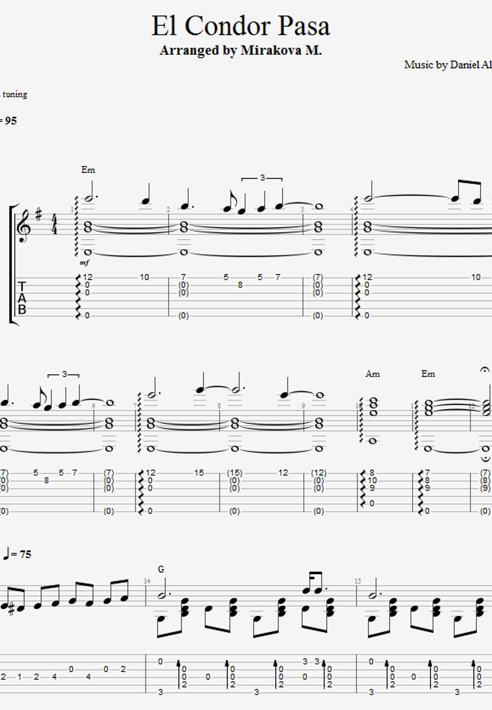 Daniel Alomia Robles El Condor Pasa タブ + 五線譜 by Marina Mirakova