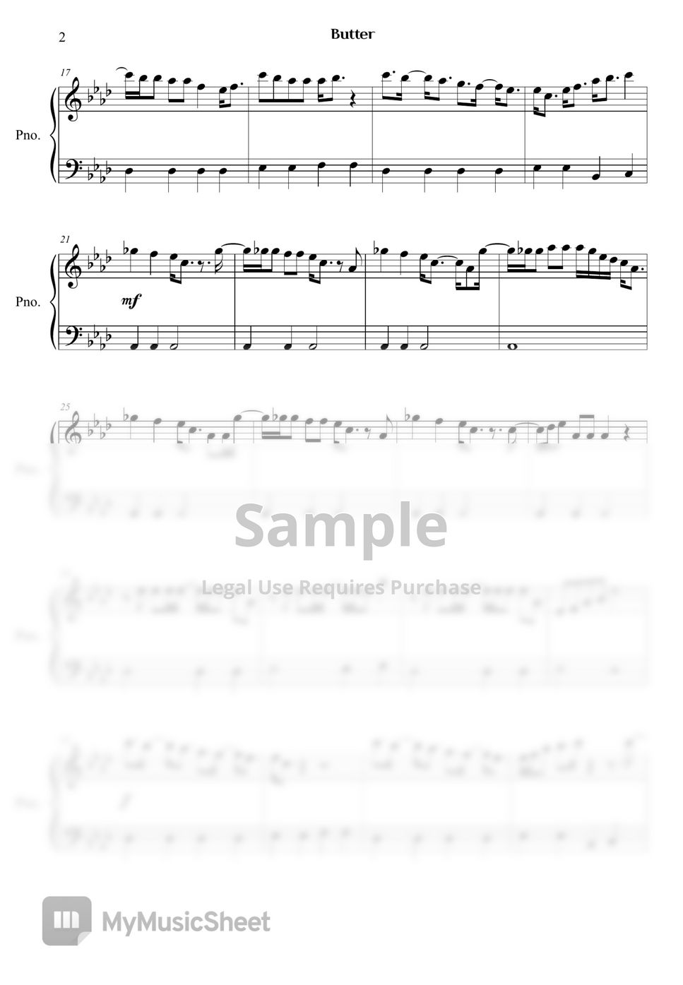 BTS Butter Notenblatt by Right Now Piano