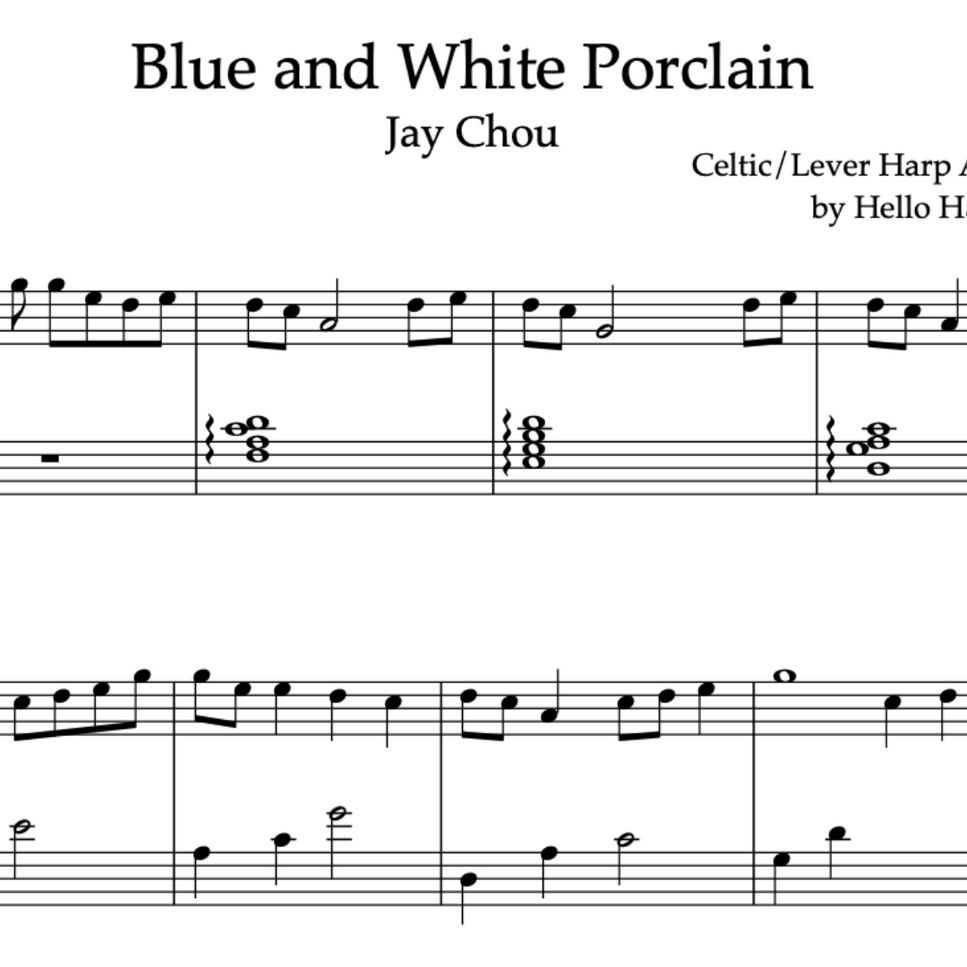 Jay Chou - Blue and White Porcelain for Celtic/Lever Harp (Celtic/Lever Harp Arrangement) by Hello Harp