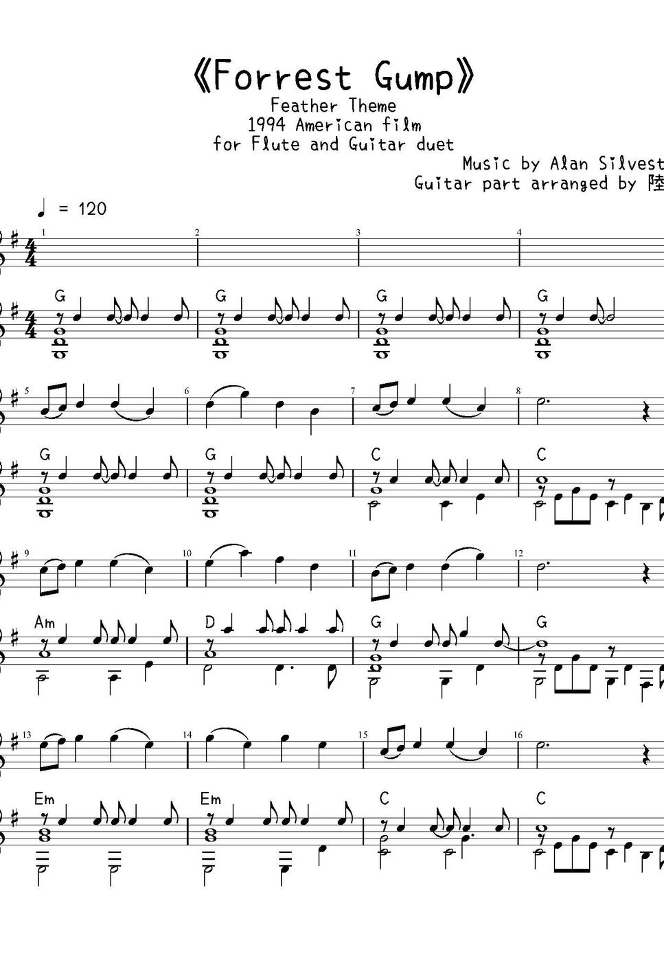 Alan Silvestri - 《Forrest Gump》for Flute and Guitar (for Flute and Guitar) by Alan Silvestri