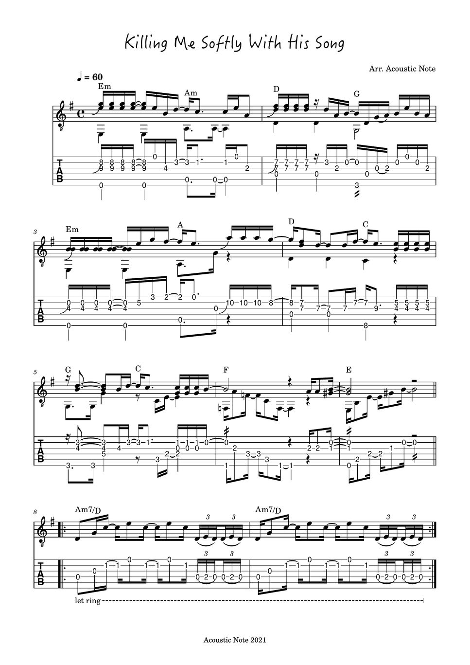 Roberta Flack - killing me softly with his song TAB by acoustic note