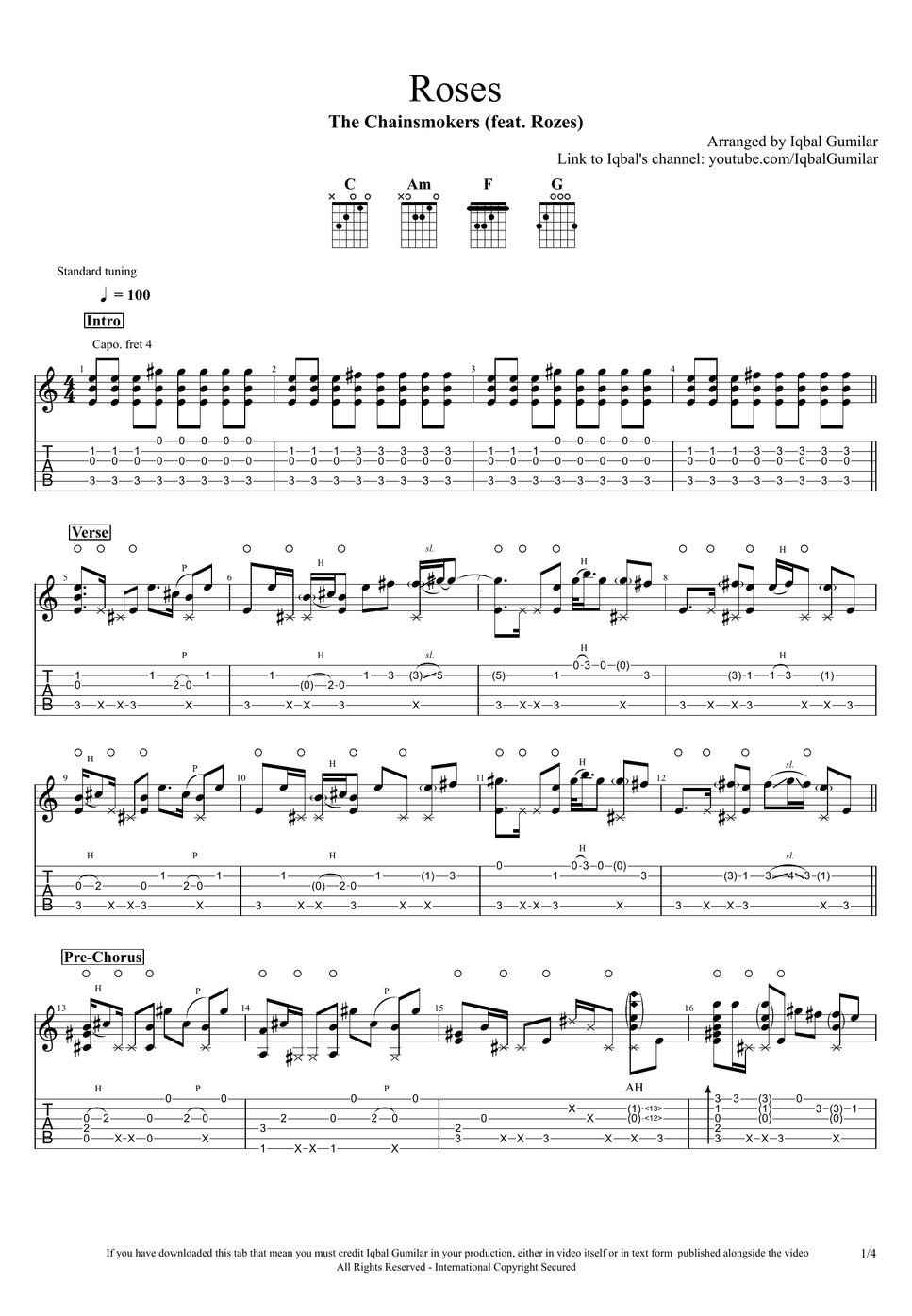 The Chainsmokers ft. ROZES Roses TAB by Iqbal Gumilar