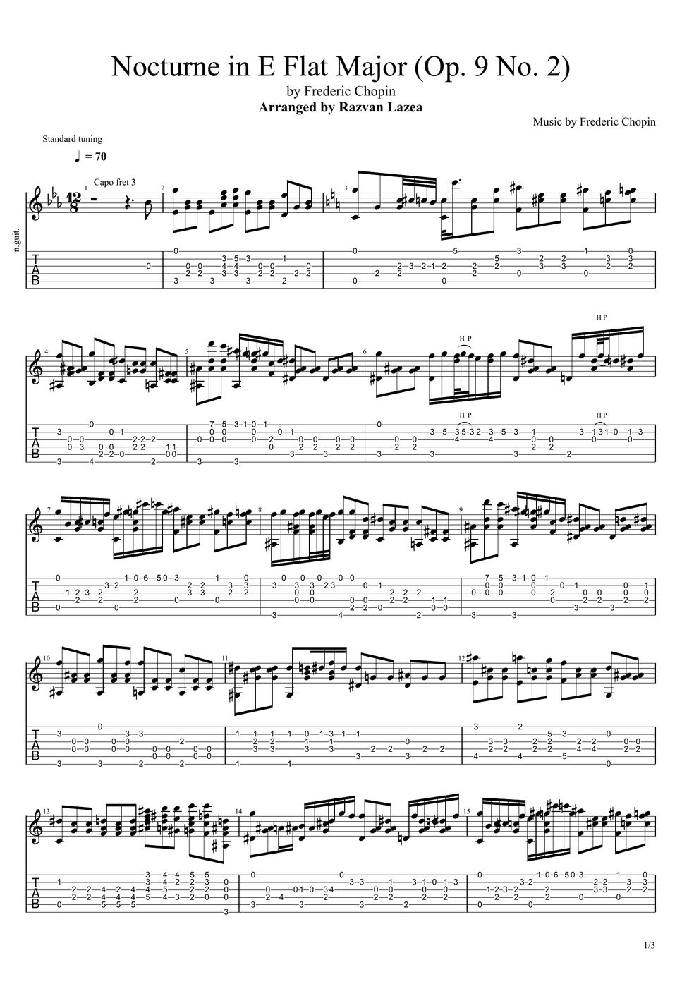 Frederic Chopin - Nocturne in E Flat Major (Fingerstyle) TAB
