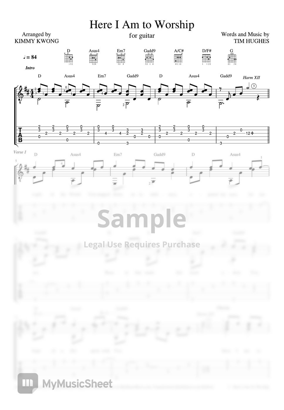 Hillsong Worship Here I Am to Worship (fingerstyle guitar TAB) Tab