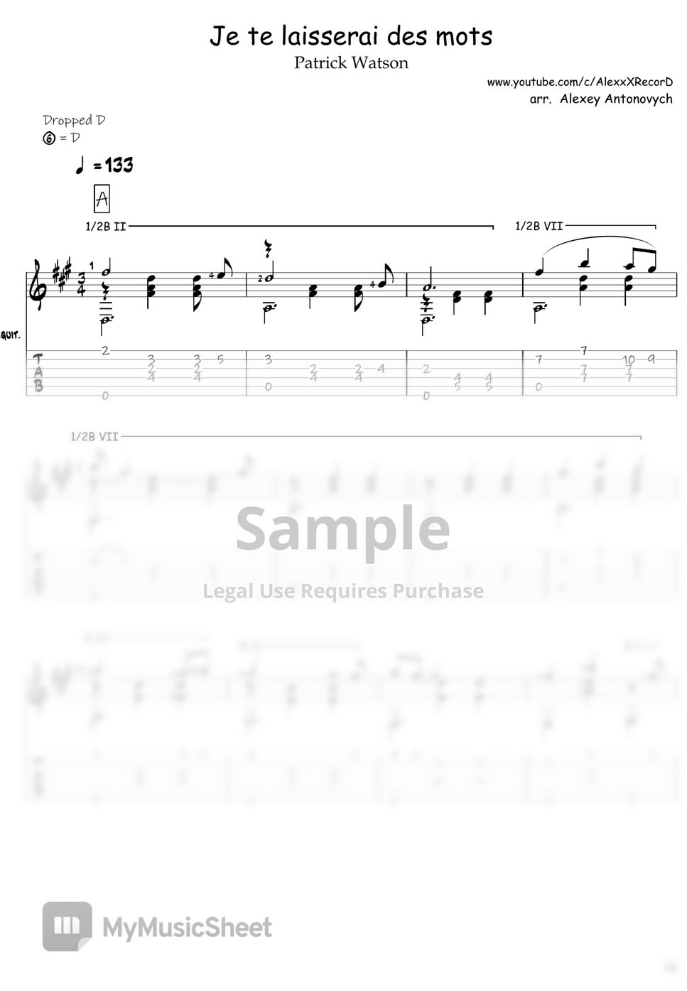 Patrick Watson - Je te laisserai des mots TAB by Alexey Antonovych