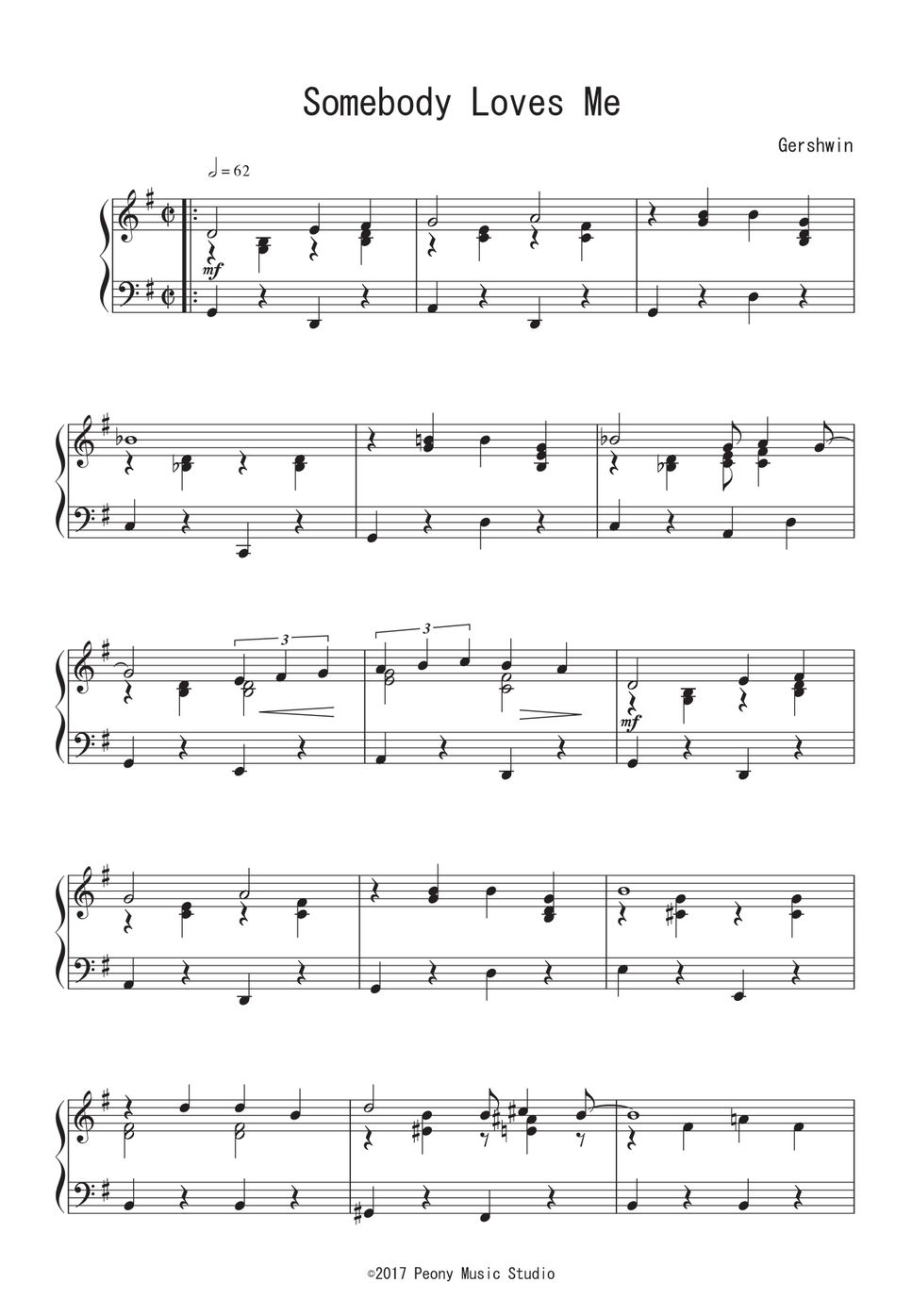 ガーシュイン - Somebody Loves Me Sheet Music by Peony