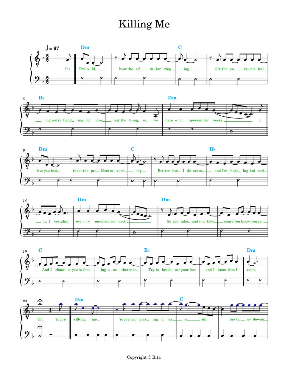 Conan Gray - Killing Me (chords/lyrics) Sheet Music by Rita B