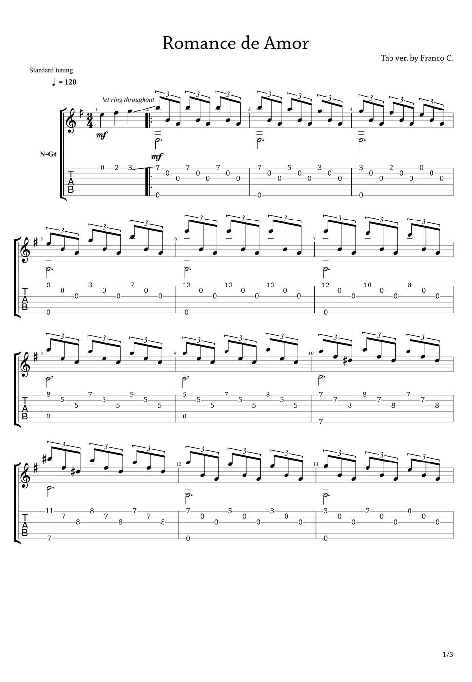 Romance de Amor Tab + pontuação de linha única by Franco C.