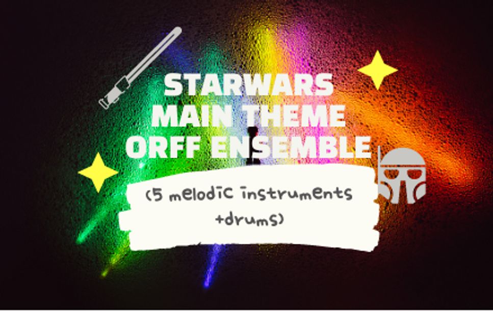 John Williams - Starwars Main theme Orff Ensemble (4 melodic instruments lines +bass guitar tab score + drum score) by Eunhee Kim