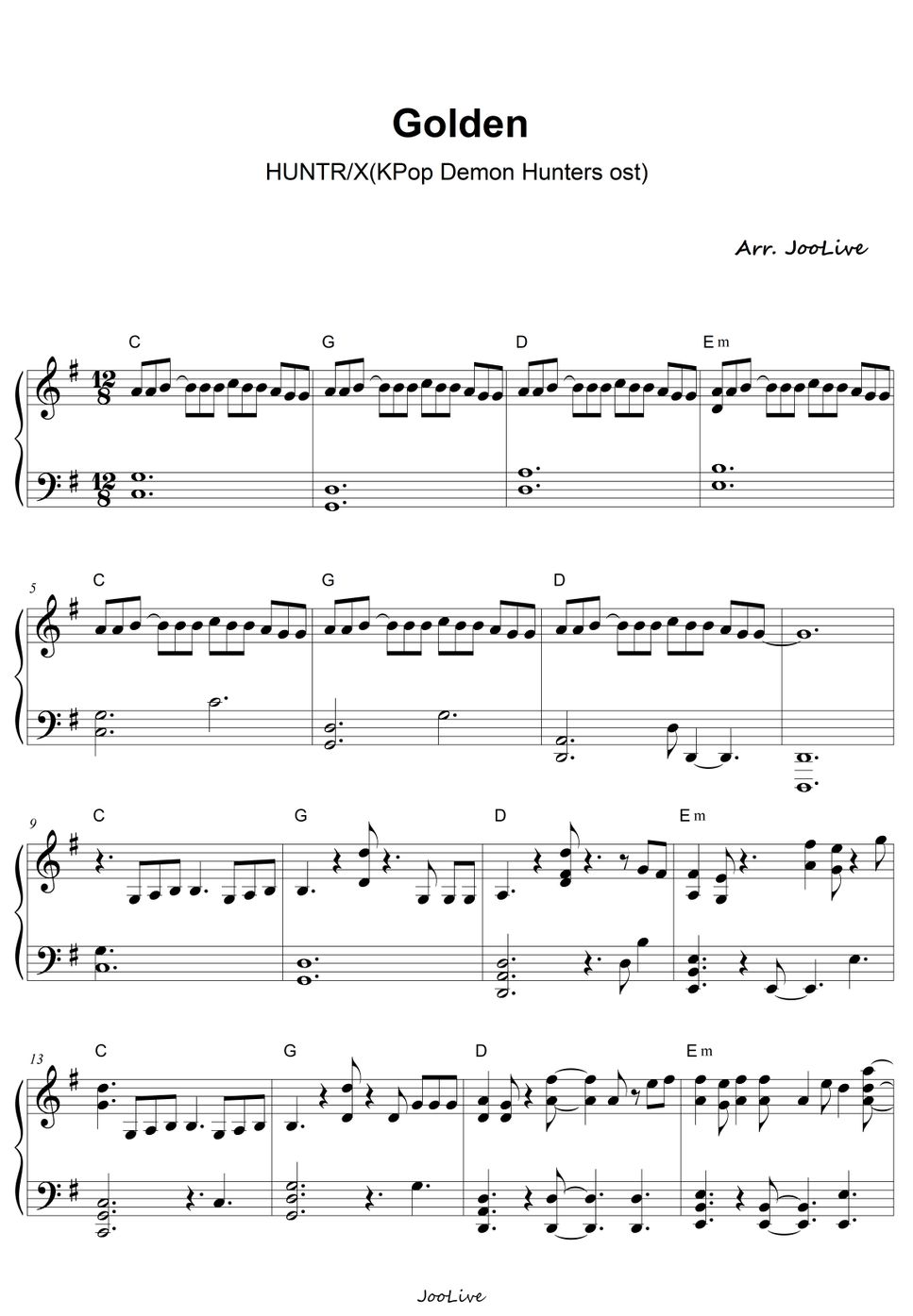 EJae - Golden(HUNTRIX) (Kpop Demon Hunters) ピアノ楽譜PDF