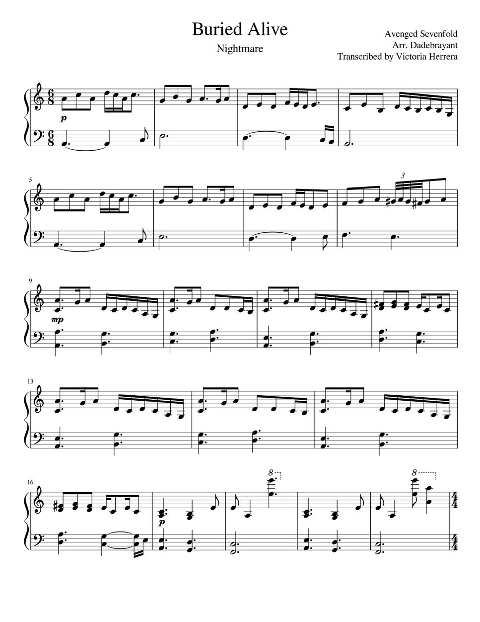 Avenged Sevenfold Buried Alive Drum Sheet Music