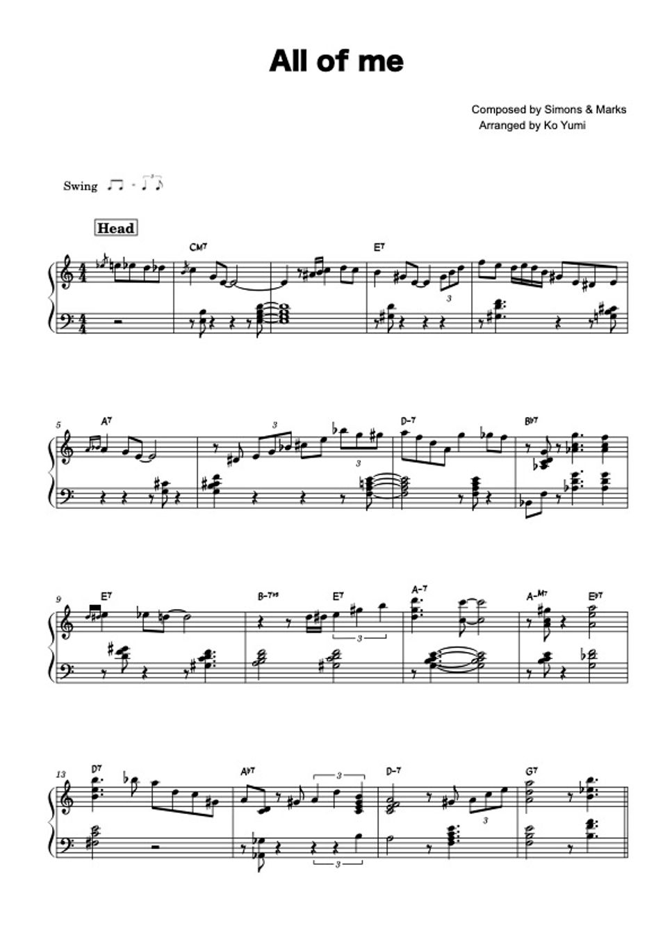 Simons marks all of me jazz trio ver mr sheets by koyumi music