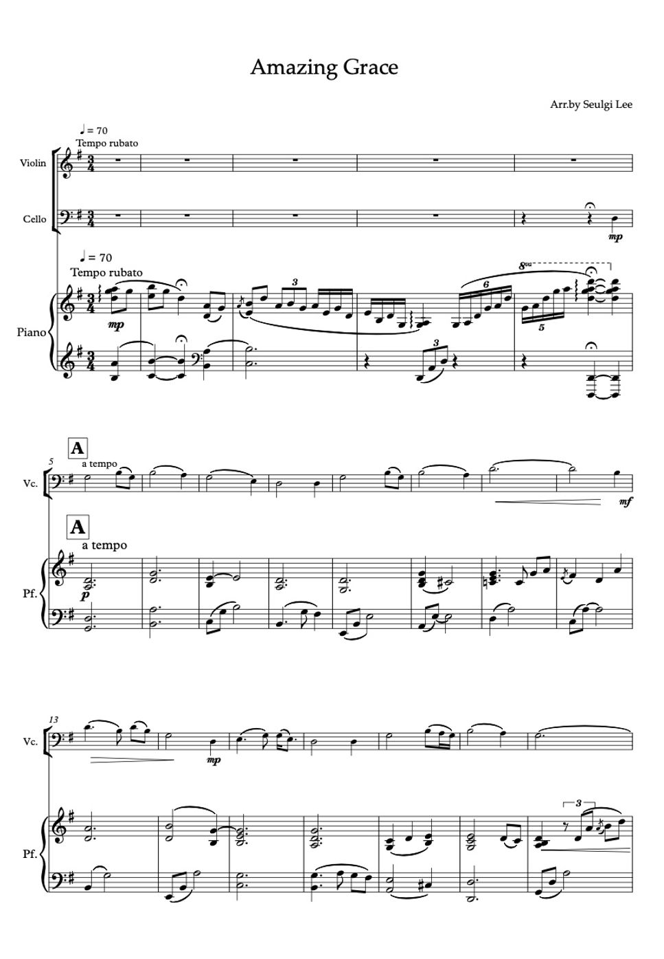 Seulgi Lee - Amazing Grace Piano Trio ver. (feat. Arirang) (피아노트리오/ 피아노 바이올린 첼로/ 클래식/ 아리랑) by Seulgi Lee