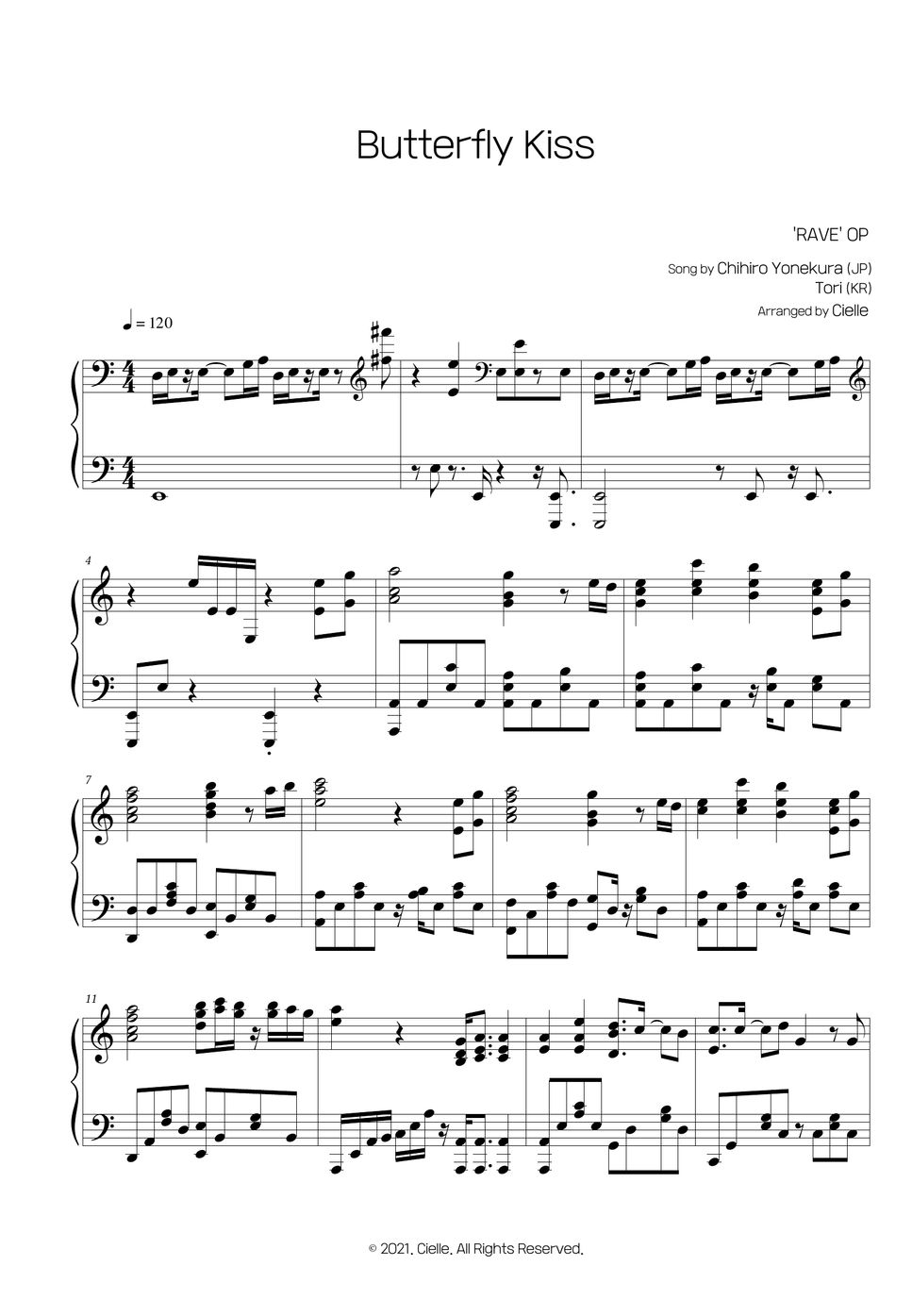 'RAVE MASTER' OP Butterfly Kiss (Full Ver.) Lembar Musik by Cielle
