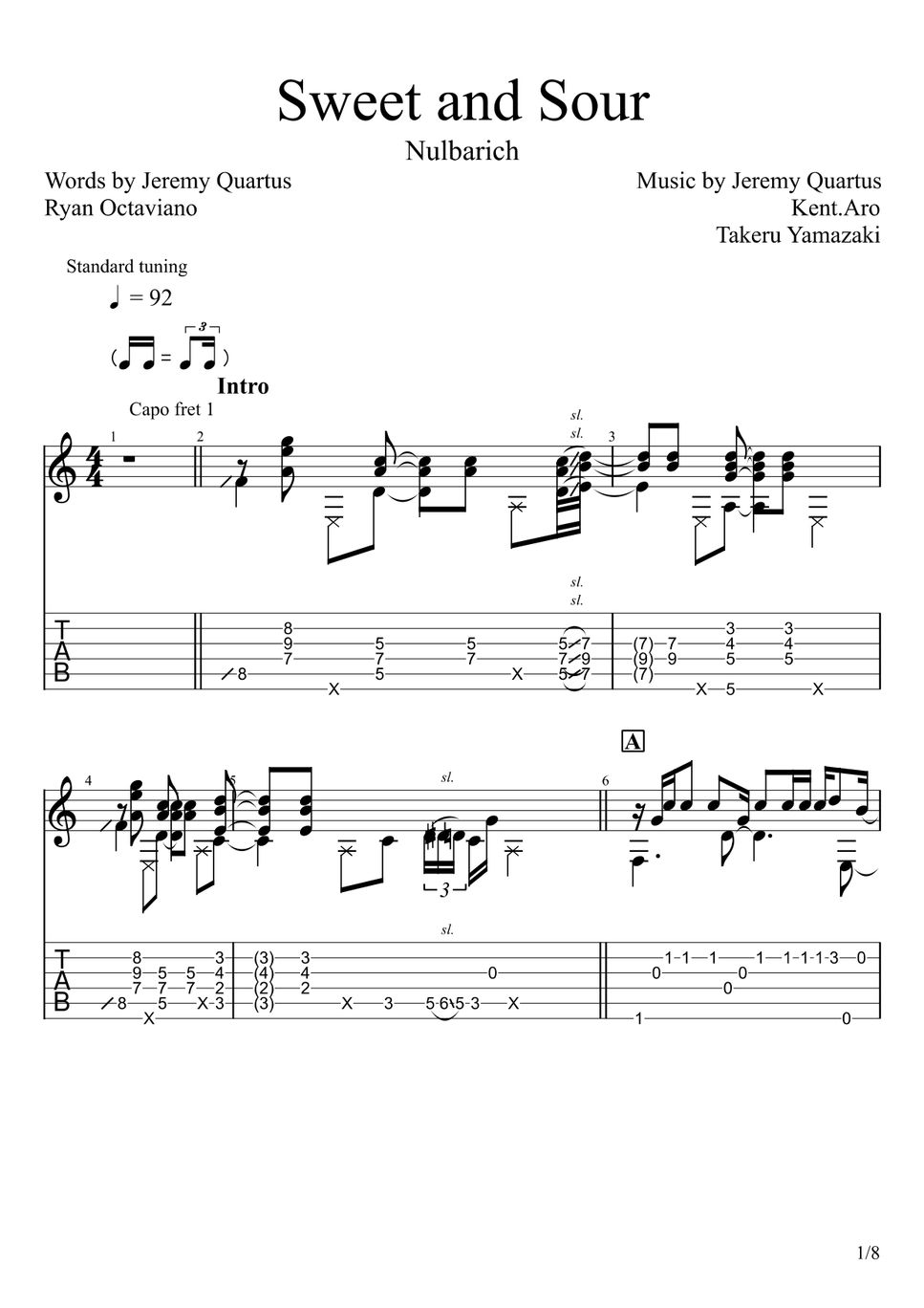 Nulbarich Sweet and Sour (Fingerstyle) TAB by u3danchou