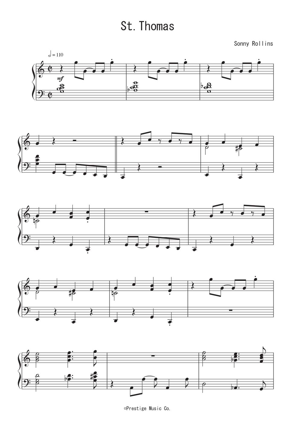 ソニー・ロリンズ - St.Thomas ピアノ楽譜PDF | Peony | Kokomu