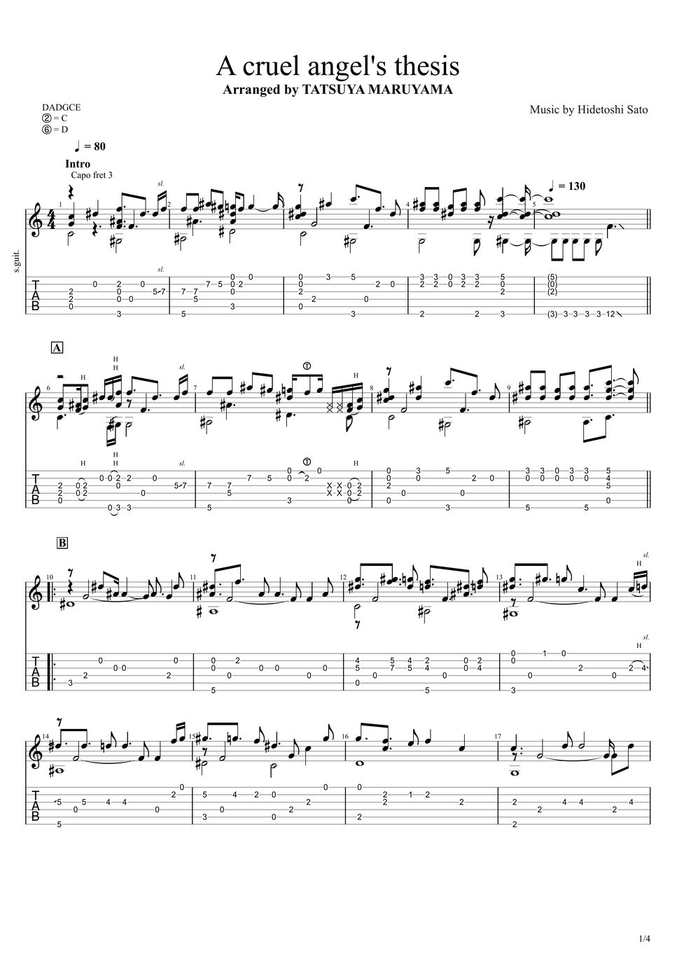 cruel angel thesis tabs guitar