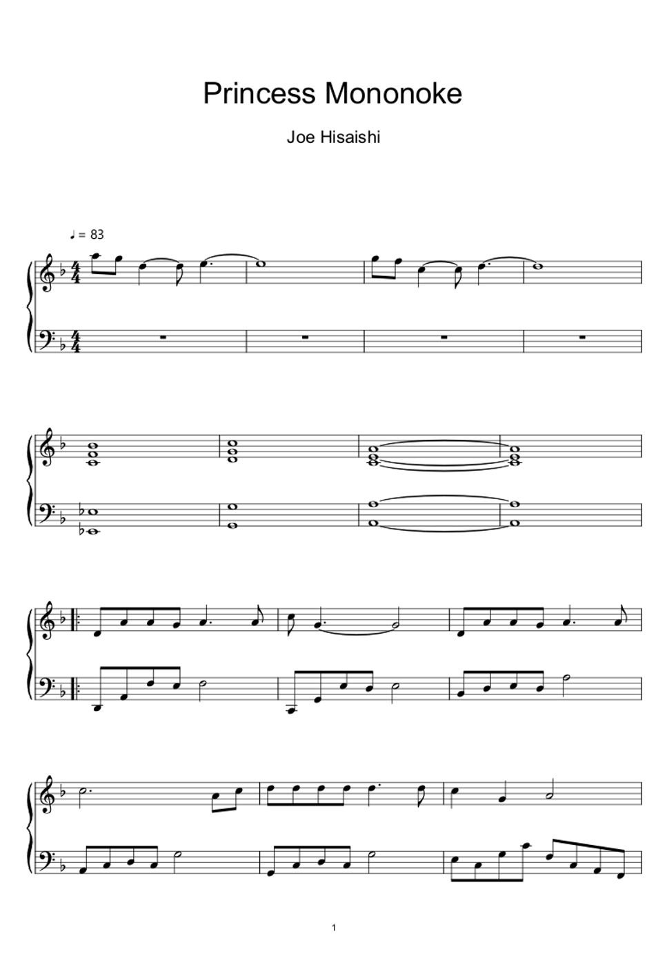 久石譲 (Joe Hisaishi) - Princess Mononoke『もののけ姫』 (Sheet Music, MIDI,) by sayu