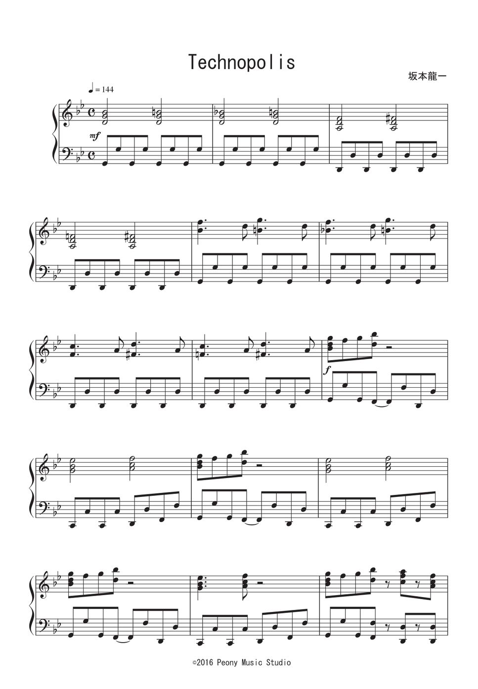 Yellow Magic Orchestra - TECHNOPOLIS 楽譜 | Peony | Kokomu