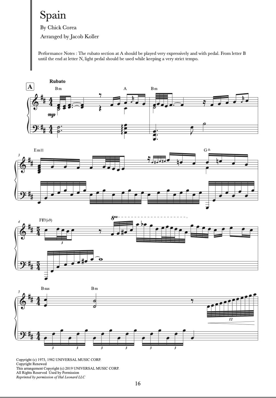 Chick Corea - Spain Sheets by Jacob Koller