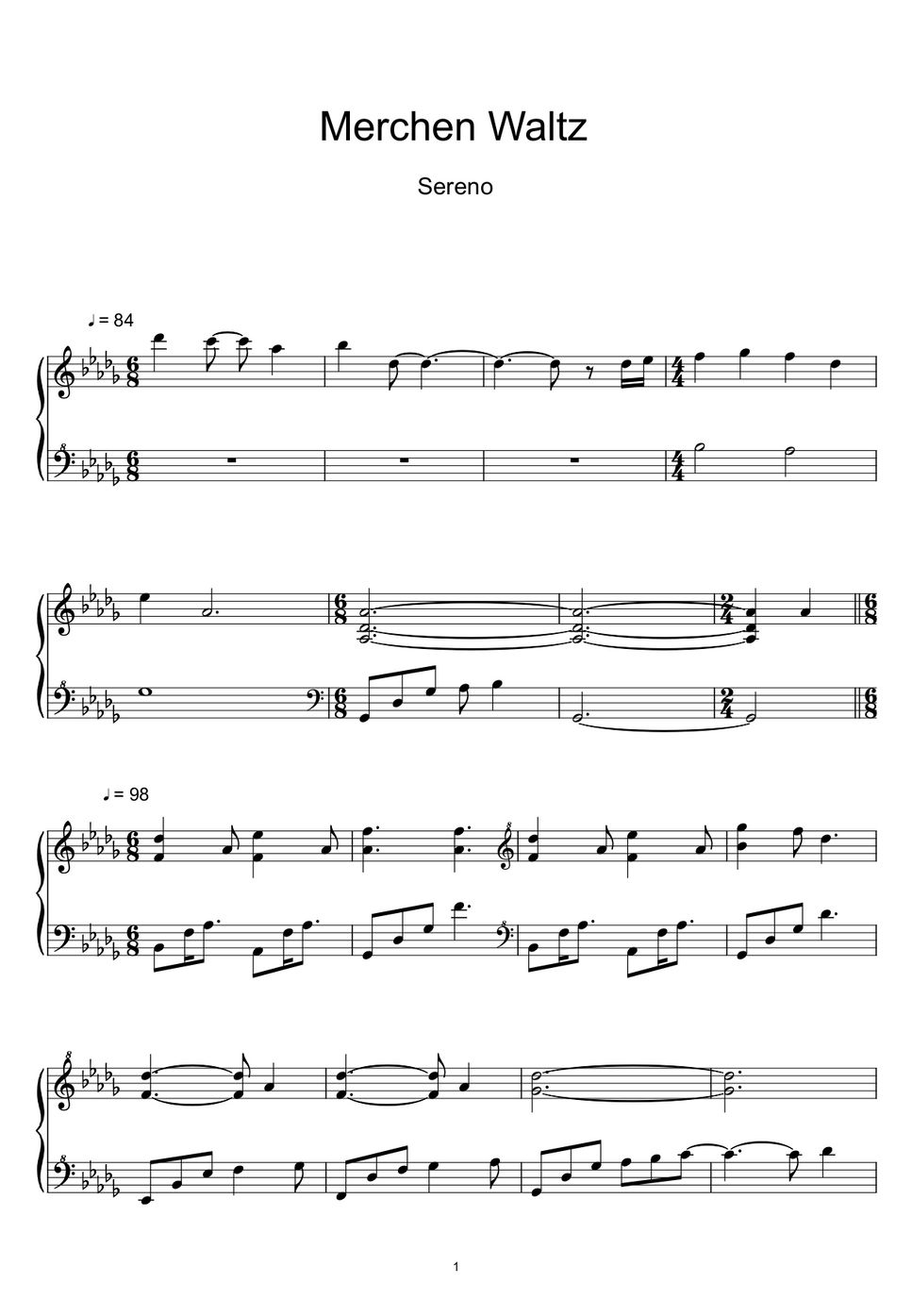 세레노 (Sereno) - 메르헨 왈츠 (Marchen Waltz) (Sheet Music, MIDI,) by sayu