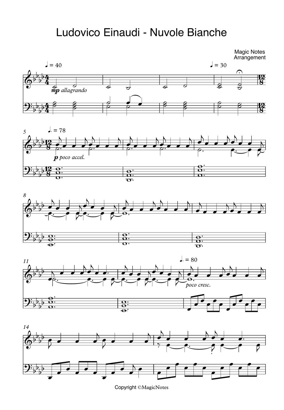 Ludovico Einaudi Nuvole Bianche Лист by MagicNotes