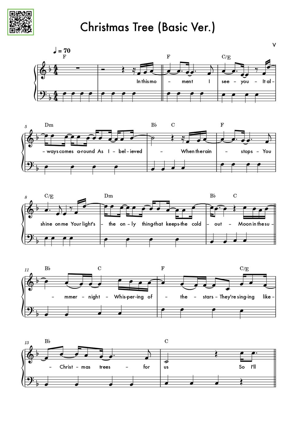 V(BTS) Christmas Tree (Our Beloved Summer OST / Basic Ver.) Sheets by