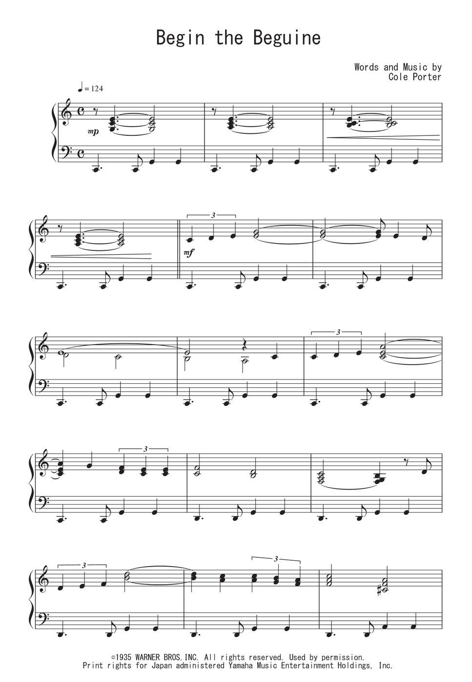 早い者勝ち コール・ポーター - ビギン・ザ・ビギン 楽譜 by Peony アート・デザイン・音楽