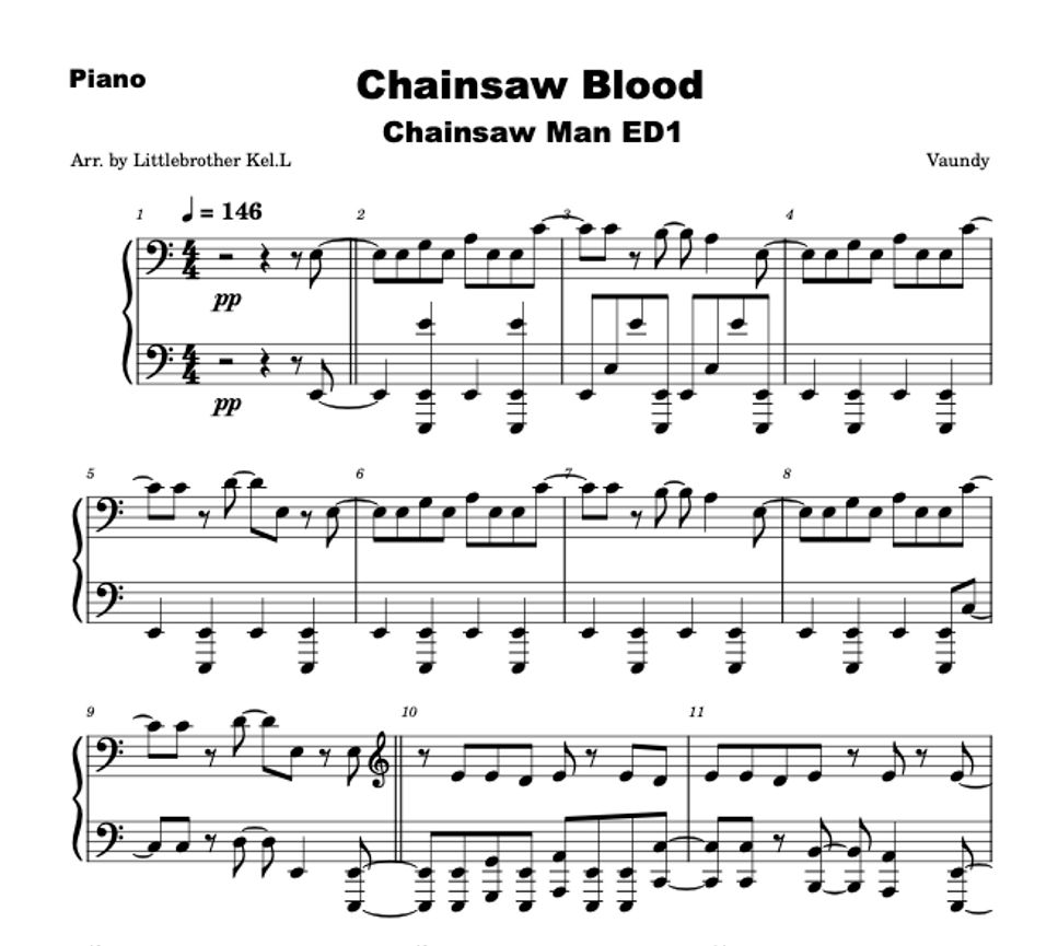 Chainsaw MAN - Chainsaw Blood ED 1 (Piano Solo) by Littlebrother Kel.L