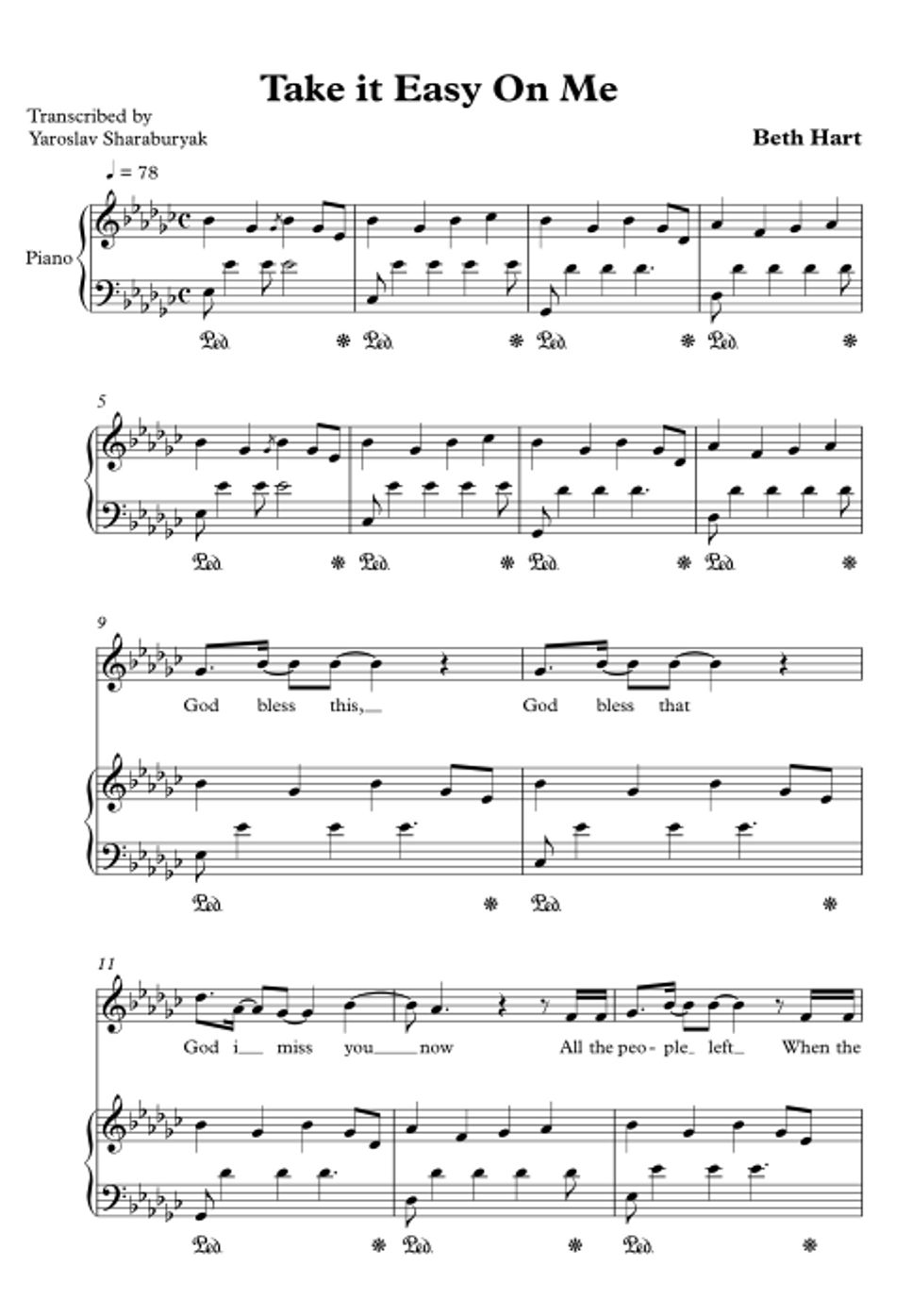 Beth hart take it easy on me sheets by yaroslav sharaburyak