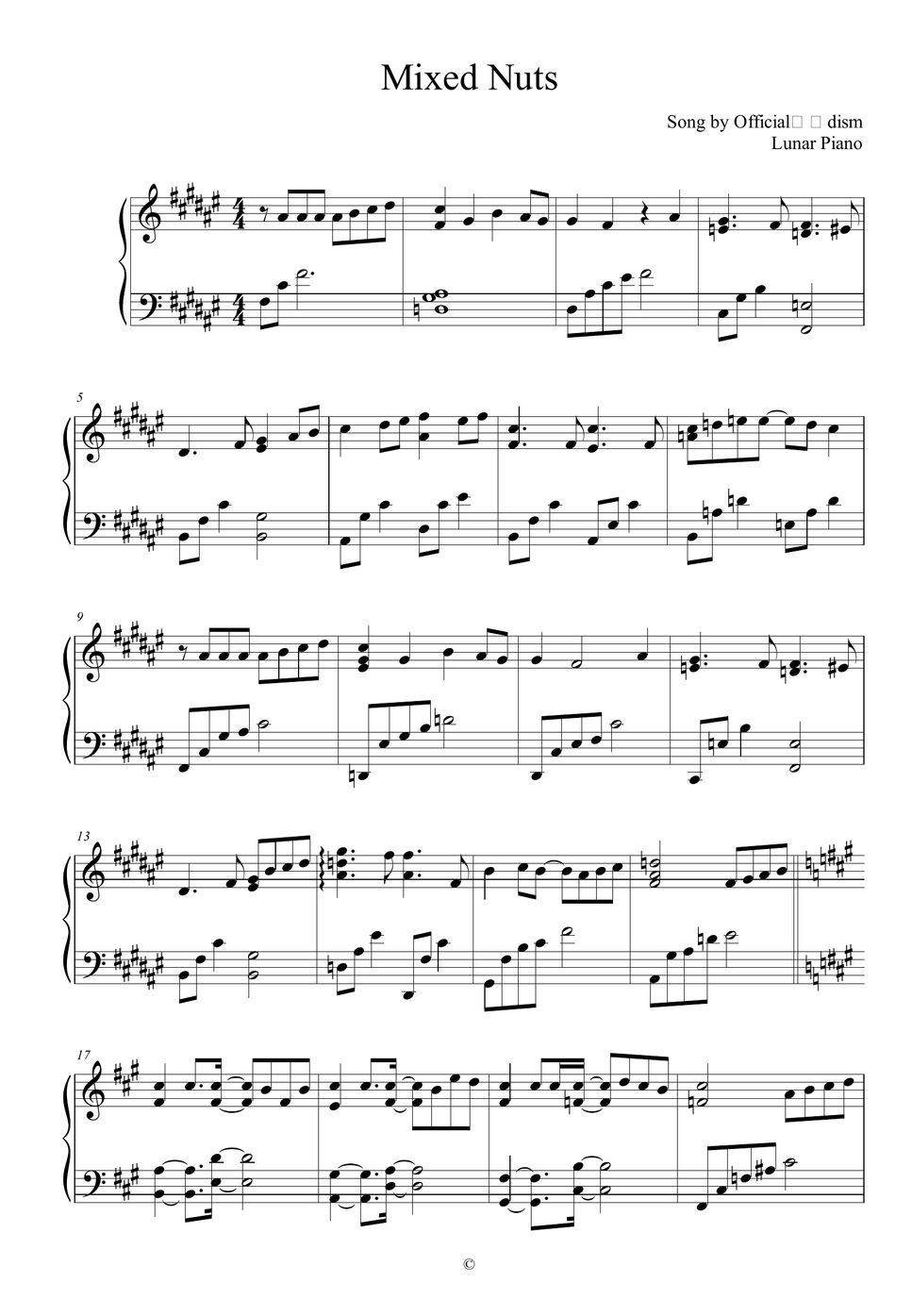 Official髭男dism Mixed Nuts (SPY X FAMILY OP) Notenblatt by Lunar Piano