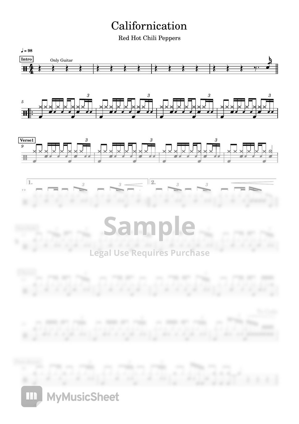 Red Hot Chili Peppers Californication Sheets by 윤민제